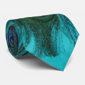 Twee Aqua Peacock Feathers Stropdas (Opgerold)