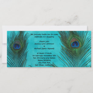 Twee Aqua Peacock Feathers Weddenschap Kaart