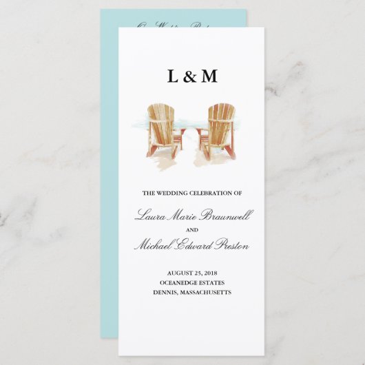 Twee aquarel Adirondack stoelen | Ceremony-program Programma (Voorkant / Achterkant)