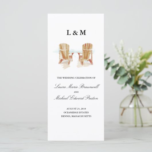 Twee aquarel Adirondack stoelen | Ceremony-program Programma (Staand voorkant)