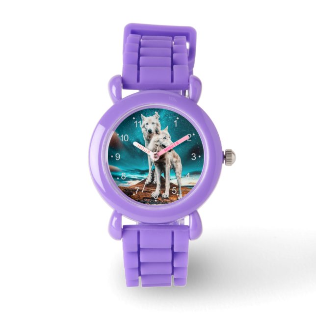 Twee Arctische Wolven Horloge (Voorkant)