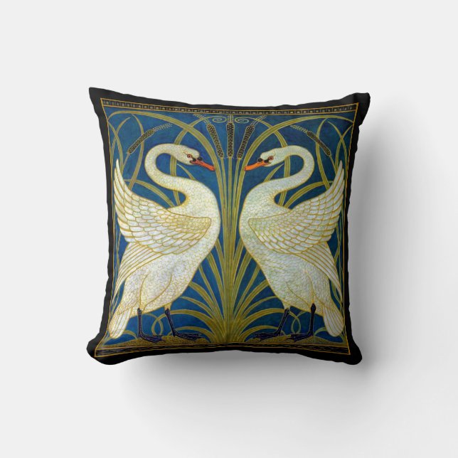 Twee Art Deco Swans Pillow Kussen (Voorkant)