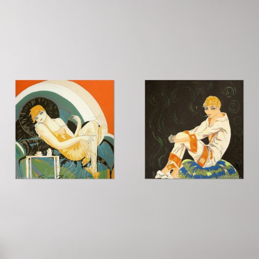 Twee Art Deco Vrouwen door S. Chompre Muurkunst Sets (Voorkant)