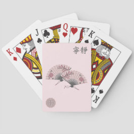 Twee Aziatische roze bloemenwaaiers "Serenity" dig Pokerkaarten