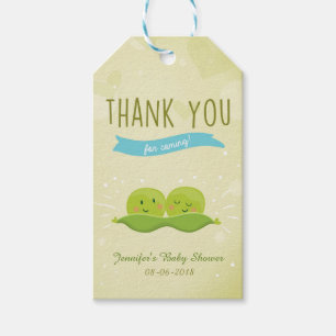 Twee Baby showers erwten in een label met cadeau Cadeaulabel
