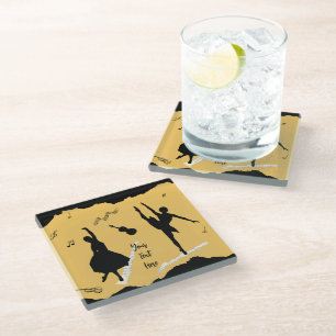 Twee balletdansers en muziek op gouden beige kleur glazen onderzetter