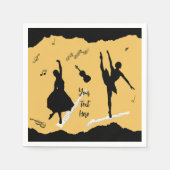 Twee balletdansers en muziek op gouden beige kleur servet (Voorkant)