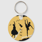 Twee balletdansers en muziek op gouden beige kleur sleutelhanger (Voorkant)