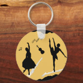 Twee balletdansers en muziek op gouden beige kleur sleutelhanger (Achterkant)