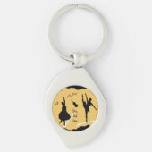 Twee balletdansers en muziek op gouden beige kleur sleutelhanger (Voorkant)