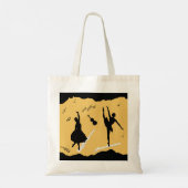 Twee balletdansers en muziek op gouden beige kleur tote bag (Achterkant)