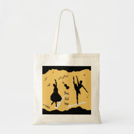 Twee balletdansers en muziek op gouden beige kleur tote bag
