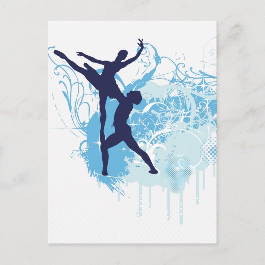 Twee balletdansers Silhouette in Blue Briefkaart (Voorkant)