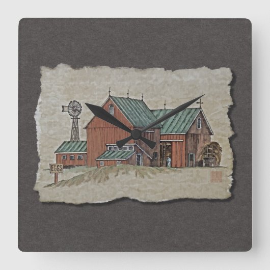 Twee Barns en Hay Wagon Vierkante Klok (Voorkant)