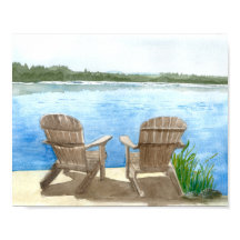 Twee Beach Chairs bij het meer, Waterverf schilder