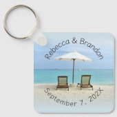 Twee Beach Chairs Custom Wedding Key Ring Favors Sleutelhanger (Voorkant)