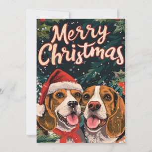 Twee Beagle Vrolijk Kerstfeest Feestdagenkaart