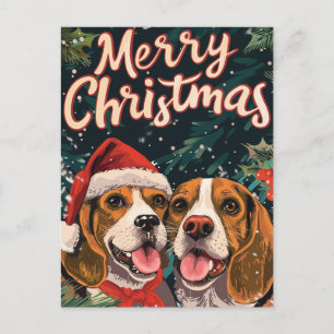 Twee Beagle Vrolijk Kerstfeest Feestdagenkaart