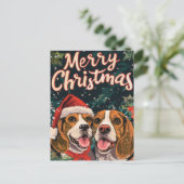Twee Beagle Vrolijk Kerstfeest Feestdagenkaart (Staand voorkant)