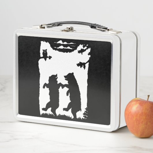 Twee Beren dansen in Bossen Owl in Tree Silhouette (In situ)