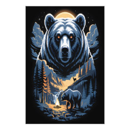 Twee beren in het donkere bos 3 foto afdruk