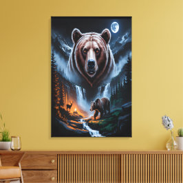 Twee beren in het donkere bos 4 canvas afdruk