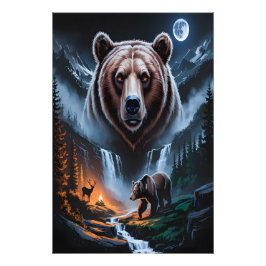 Twee beren in het donkere bos 4 foto afdruk