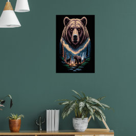 Twee beren in het donkere bos poster
