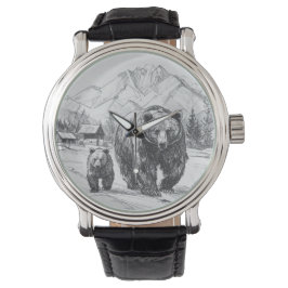 Twee beren, moeder en baby, wandelen langs mooie horloge