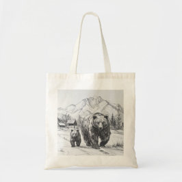 Twee beren, moeder en baby, wandelen langs mooie tote bag