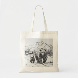 Twee beren, moeder en baby, wandelen langs mooie tote bag
