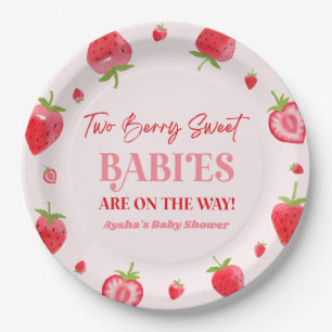 Twee Berry Sweet Baby's Strawberry Twin Baby showe Papieren Bordje