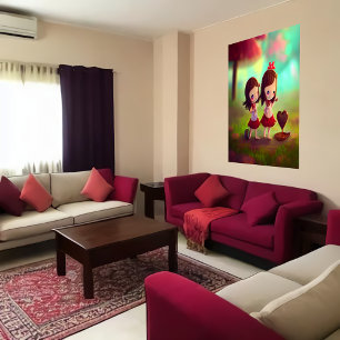 Twee beste vrienden en het chocolade hart   AI Art Poster