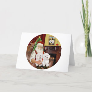Twee Bichon Frise van Sinterklaas Feestdagen Kaart