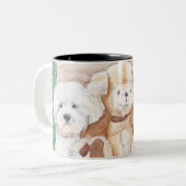 Twee Bichons en een Vriend op een Mok/Cup Tweekleurige Koffiemok (Voorkant links)