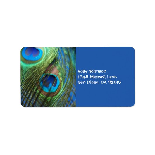 Twee blauw Peacock-veren Etiket (Voorkant)