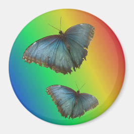 Twee blauwe Morpho Vlinders Regenboogmagneet Magneet