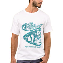 Twee blauwe visjes Lino Block Print T Shirten