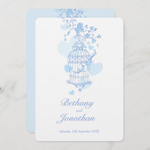 Twee blauwe vogels open vogelkooi bruiloft kaart