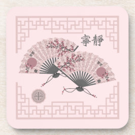 Twee bloemen Aziatische roze fans "Serenity" digit Bier Onderzetter