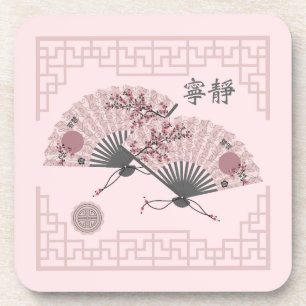 Twee bloemen Aziatische roze fans "Serenity" digit Bier Onderzetter