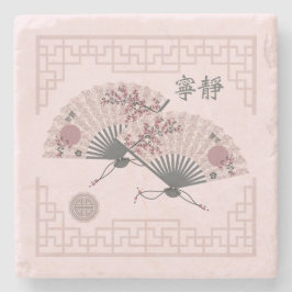 Twee bloemen Aziatische roze fans "Serenity" digit Stenen Onderzetter