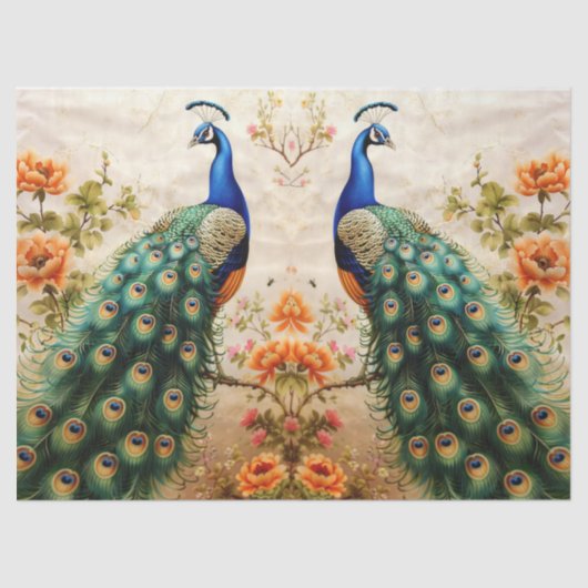 Twee Bloemen Peacocks Decoupage Tissuepapier (Voorkant)