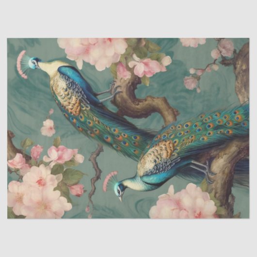 Twee Bloemen Peacocks Decoupage Tissuepapier (Voorkant)