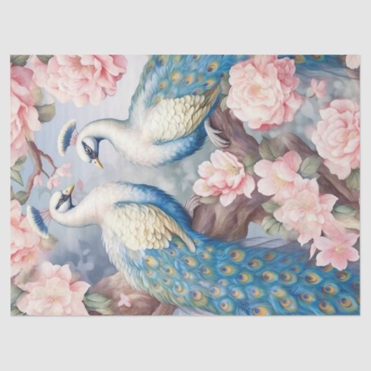 Twee Bloemen Peacocks Decoupage Tissuepapier (Voorkant)