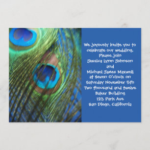 Twee Blue Peacock Feathers bruiloft Uitnodiging