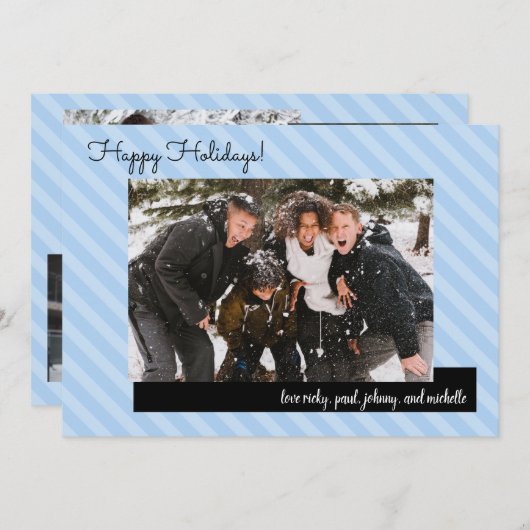Twee Blule Stripes Holiday Vijf Foto's Kaart (Voorkant / Achterkant)