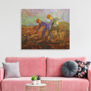 Twee boeren graven door Vincent van Gogh Canvas Afdruk