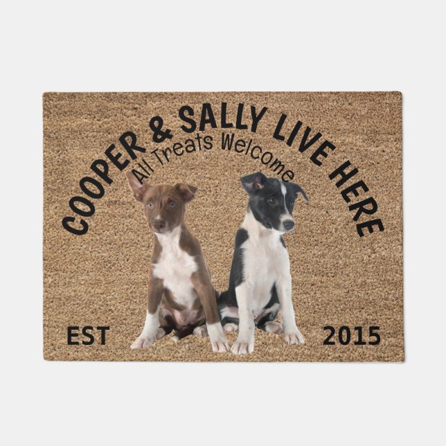 Twee Border Collies gepersonaliseerde hond Deurmat (Voorkant)