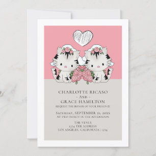 Twee Brides Cat Thmed Gay Wedding Aankondiging